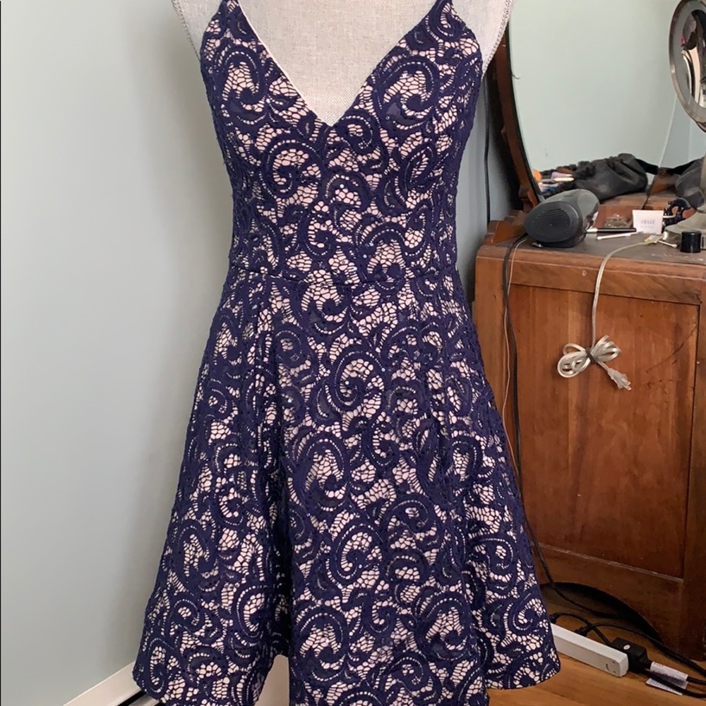 Semi formal dress navy with beige underlay